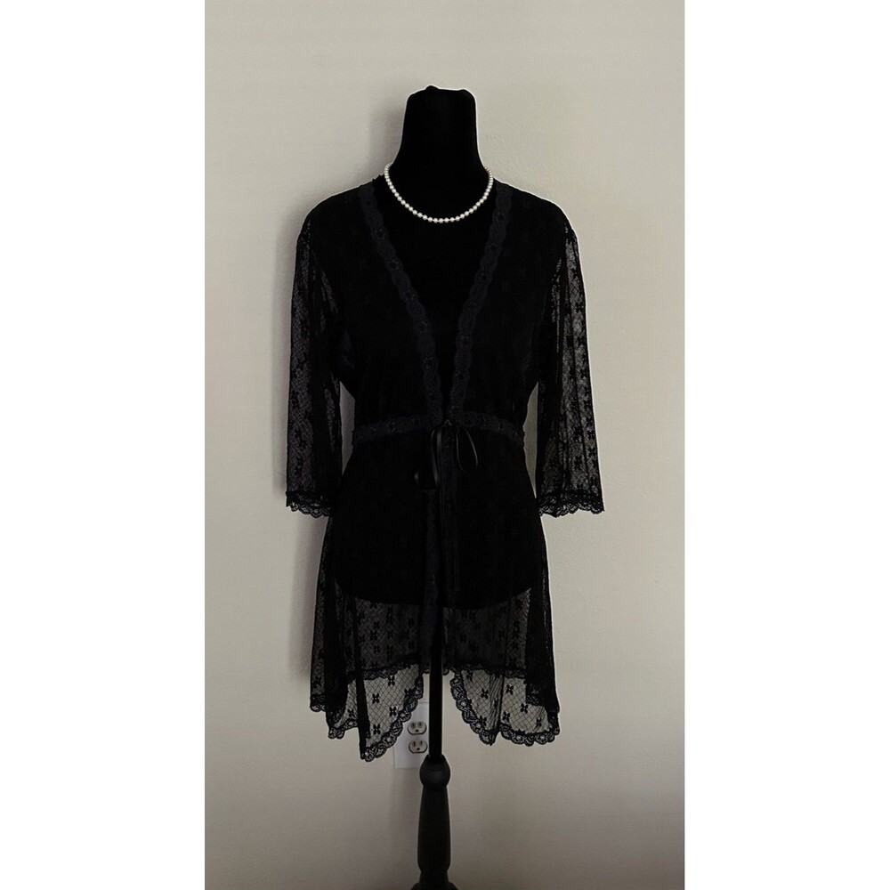 Cosabella Made in Italy Sheer Black Lace Robe Size L